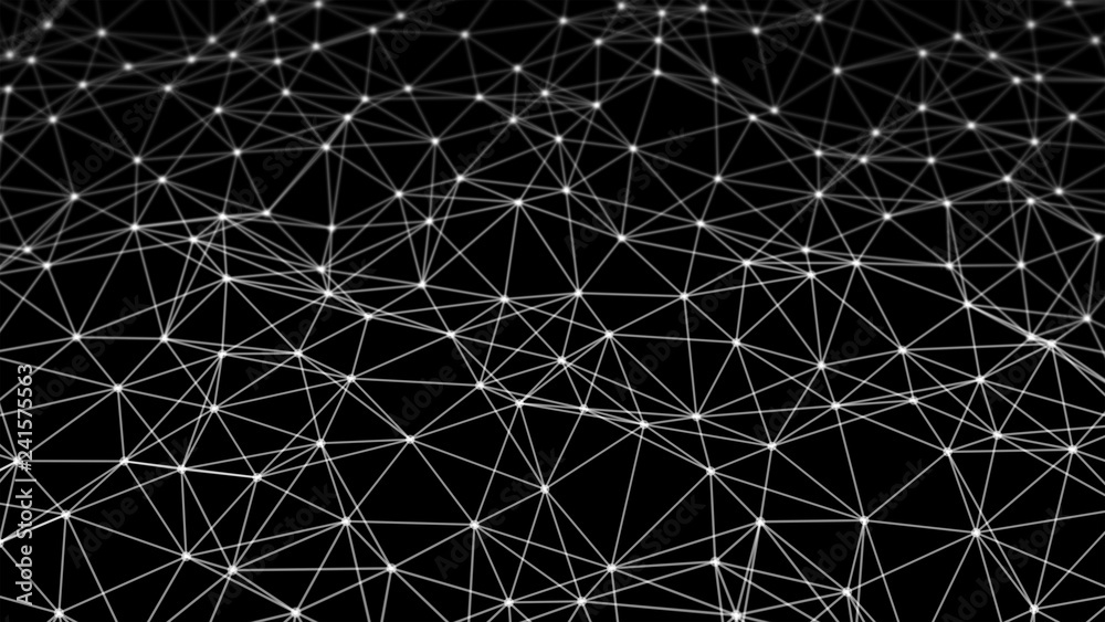 Poster white digital data and network connection triangle lines and spheres in futuristic technology concep