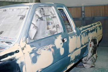 Car body work after the accident by preparing before painting.