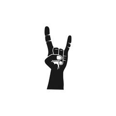 Rock & roll silhouette hand. Heavy metal black icon. Stock vector hard music symbol isolated on white background
