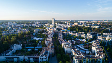 Aerial view of Helsinki city at beautiful summer day. Vuosaari at sunset. 