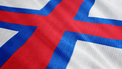 Faroe Islands flag is waving 3D illustration. Symbol of Faroe Island national on fabric cloth 3D rendering in full perspective.