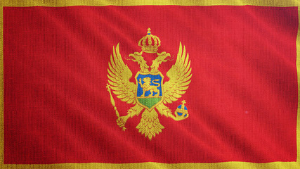 Montenegro flag is waving 3D illustration. Symbol of Montenegro's national on fabric cloth 3D rendering in full perspective.