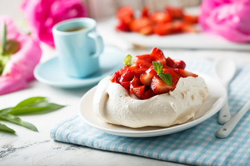 Strawberry Pavlova dessert