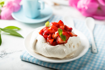 Strawberry Pavlova dessert