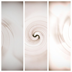 Spiral lines movement. Set of vertical banners. Abstract triptych for home decor. Beige, brown and white color.