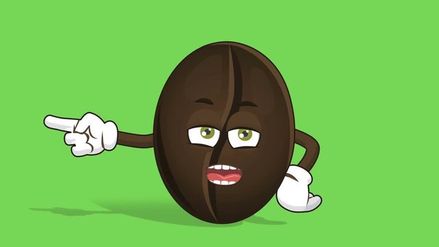 Cartoon Coffee Bean Left Pointer Grumble Speak with Face Animation Alpha Matte
