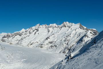 Sicht auf den Aletschgletscher im Winter, Sicht vom Bettmerhorn, Goms, Wallis, Schweiz