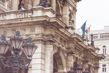 Hungary flag with EU flag in Budapest, Hungary, Europe