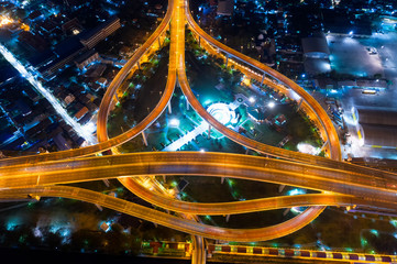 Bangkok Expressway and Highway top view during twilight time ,expressway is an important infrastructure for rush hour in Bangkok , Bangkok,Thailand