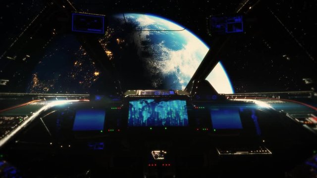Space ship cockpit above planet earth 4K