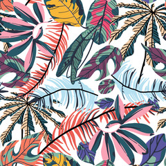 Tropical palm leaves seamless pattern.