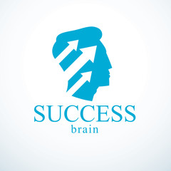 Successful man vector logo or icon design. Man head profile with arrows moving up. Businessman or entrepreneur concept.