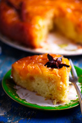 Tangerine upside-down cake.selective focus