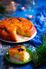 Tangerine upside-down cake.selective focus