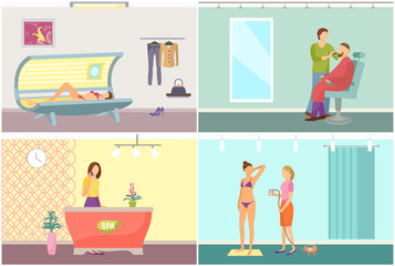 Spa Salon Reception and Tanning Solarium Vector