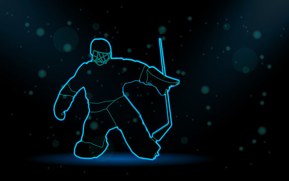 hockey player neon silhouette on black background