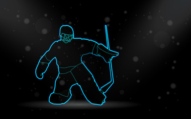 hockey player neon silhouette on black background