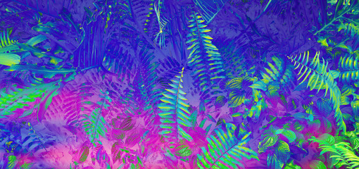 Obrazy na Plexi  Tropikalne czarne światło świecące liście.