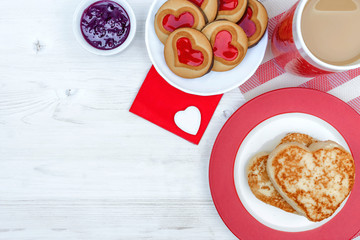 Valentine's Day. morning breakfast with coffee and cheesecakes