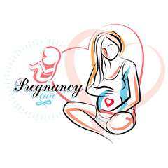 Pregnant female beautiful body outline, mother-to-be drawn vector illustration. Pregnancy assistance center promotion mock up