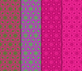 Set Of Pattern Of Abstract Geometric Flowers. Seamless Vector Illustration.