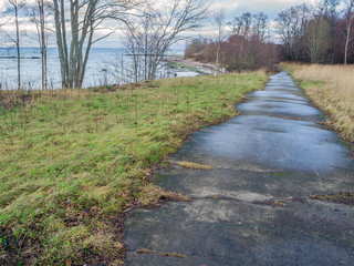 Old asphalt road with beautiful seascape 