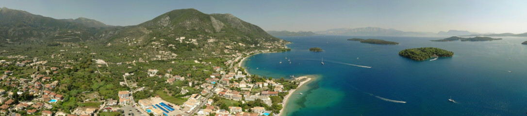 Fototapeta na wymiar Panoramic of Nidri bay, beautiful Lefkada island. Greece.
