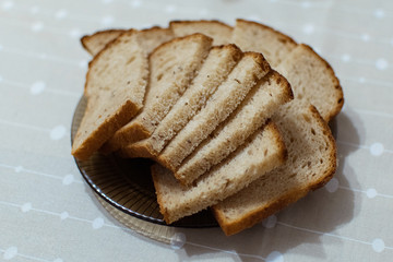 Sliced bread on a plate.