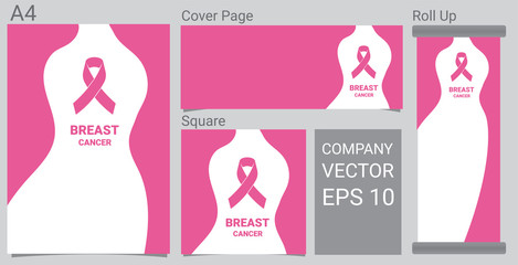 Mock up Realistic Breast Cancer icon with Pink awareness ribbon and Women on white background Banner.