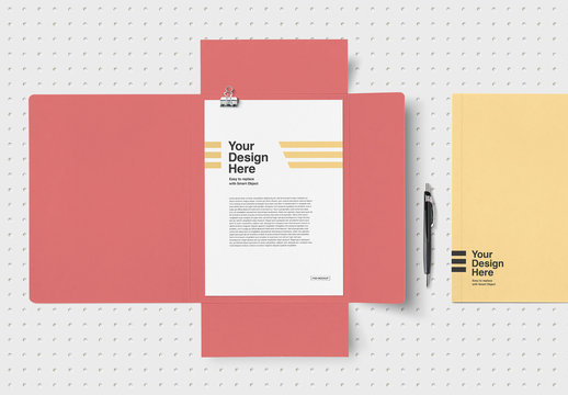 3 Flap Folder and Letterhead Mockup