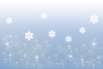降る雪　雪の結晶とキラキラ(青グラデーション背景)