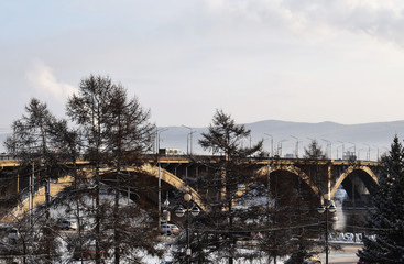 Bridge over the Yenisei river in Krasnoyarsk.