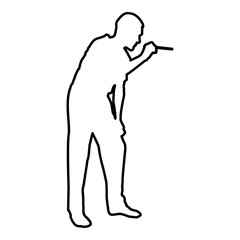 Doctor bent down holding spatula to examine throat Otolaryngologist examines throat tonsils icon black color vector illustration flat style image