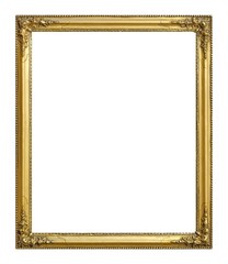 Golden frame for paintings, mirrors or photo isolated on white background