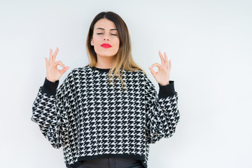 Young woman wearing casual sweater over isolated background relax and smiling with eyes closed...