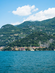 Fototapeta na wymiar Coast with mansions near Varenna, Lago di Como, Lombardy, Italy