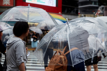 People holding umbrellas street japan