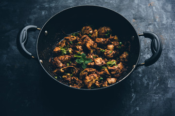 Brain / Bheja Fry of goat, sheep or lamb is a popular Indian or pakistani dish cooked on Bakra Eid(Eid-ul-zuha). served in karahi, pan or plate. selective focus