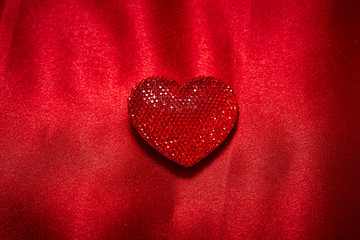 Fototapeta na wymiar Valentines Day Background, Valentine Heart Red Silk Fabric, Wedding Love - Image