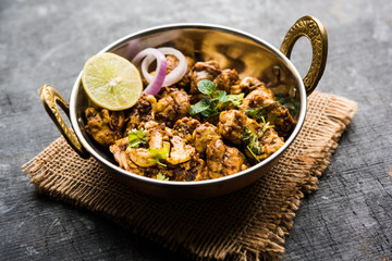 Brain / Bheja Fry of goat, sheep or lamb is a popular Indian or pakistani dish cooked on Bakra Eid(Eid-ul-zuha). served in karahi, pan or plate. selective focus