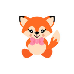 cartoon cute fox with tie sitting vector