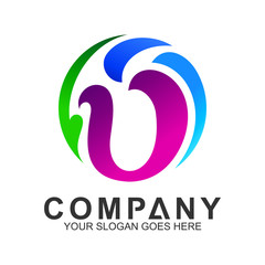 letter U logo with leaf and water splash