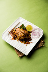 Brain / Bheja Fry of goat, sheep or lamb is a popular Indian or pakistani dish cooked on Bakra Eid(Eid-ul-zuha). served in karahi, pan or plate. selective focus