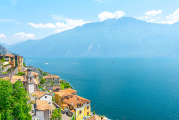 beautiful view on Lake Garda in Limone sul Garda, Italy - obrazy, fototapety, plakaty