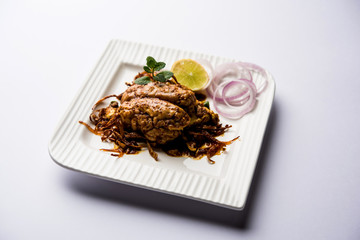 Brain / Bheja Fry of goat, sheep or lamb is a popular Indian or pakistani dish cooked on Bakra Eid(Eid-ul-zuha). served in karahi, pan or plate. selective focus