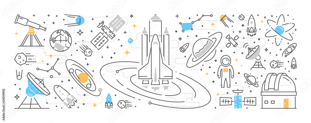Wall mural vector line web banner astronomy. open path.