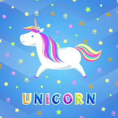 Unicorn with Rainbow Mane and Sharp Horn Running