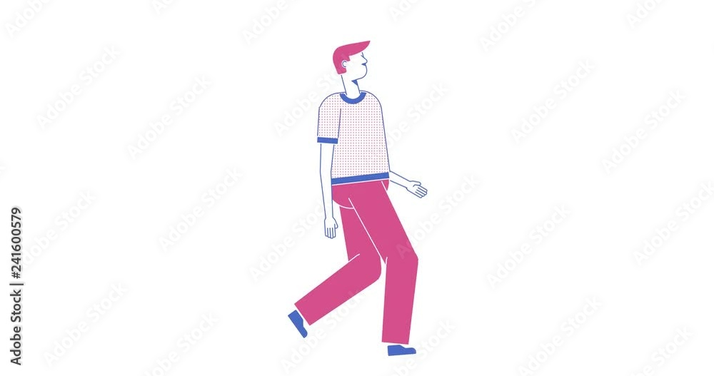 Poster the man goes with a funny walk. looped video in outline style with alpha channel.