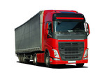red large truck with semi trailer