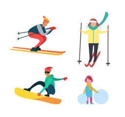 Winter Active People Wintertime Hobbies Set Vector